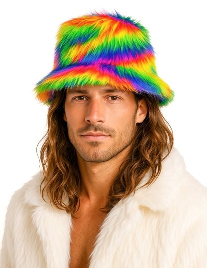 Pălărie bob din blană multicoloră pentru adulți 