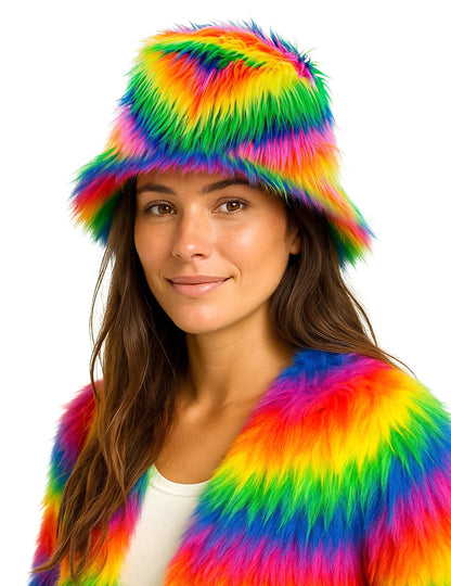 Pălărie bob din blană multicoloră pentru adulți 