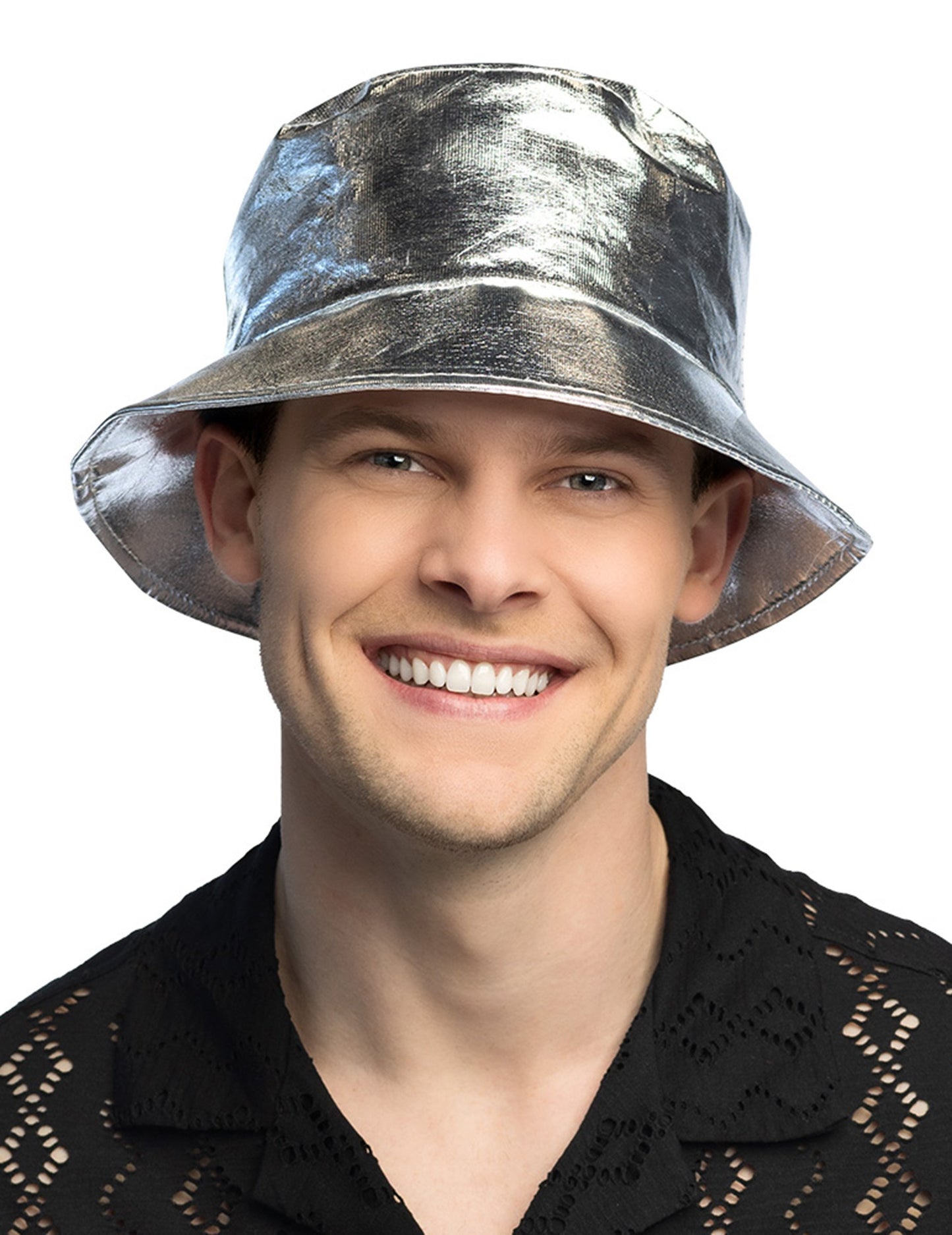 Pălărie tip găleată argintie metalică pentru adulți