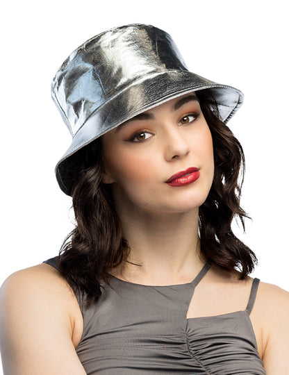 Pălărie tip găleată argintie metalică pentru adulți