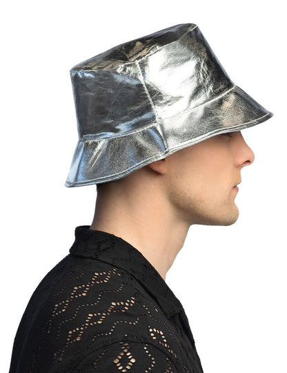 Pălărie tip găleată argintie metalică pentru adulți
