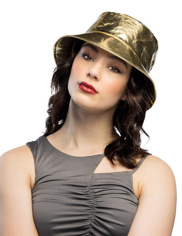 Pălărie tip găleată aurie metalică pentru adulți