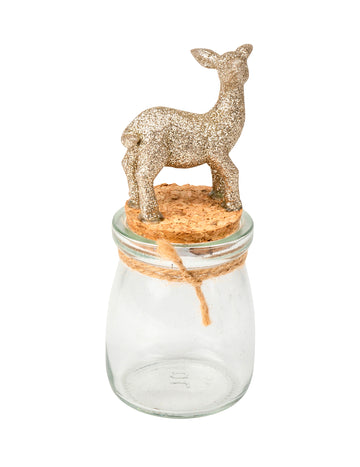 Borcan de sticlă cu dop de plută și bej strălucitor 13 cm, Decorațiuni de Crăciun