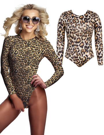 Body cu mâneci lungi leopard pentru femei 