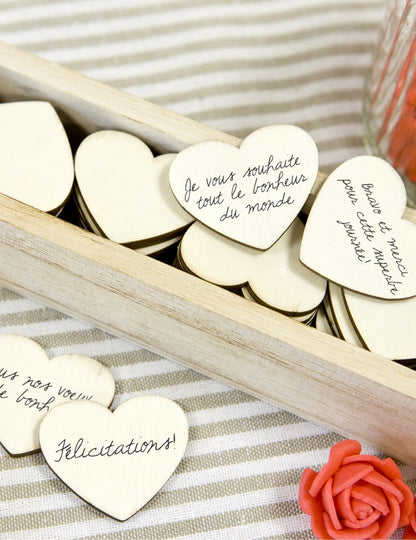 Cutie cu 48 de inimioare din lemn 4 cm pentru nuntă