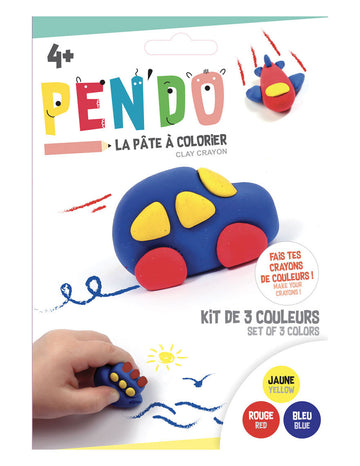 Pâte à modeler crayon Pen'do véhicules pour enfant jaune rouge bleu