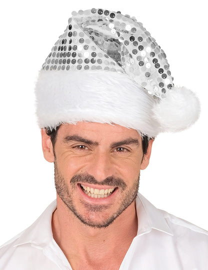 Pălărie de Crăciun cu paiete argintii pentru adult