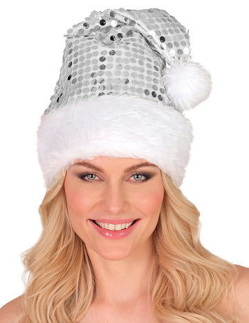 Pălărie de Crăciun cu paiete argintii pentru adult