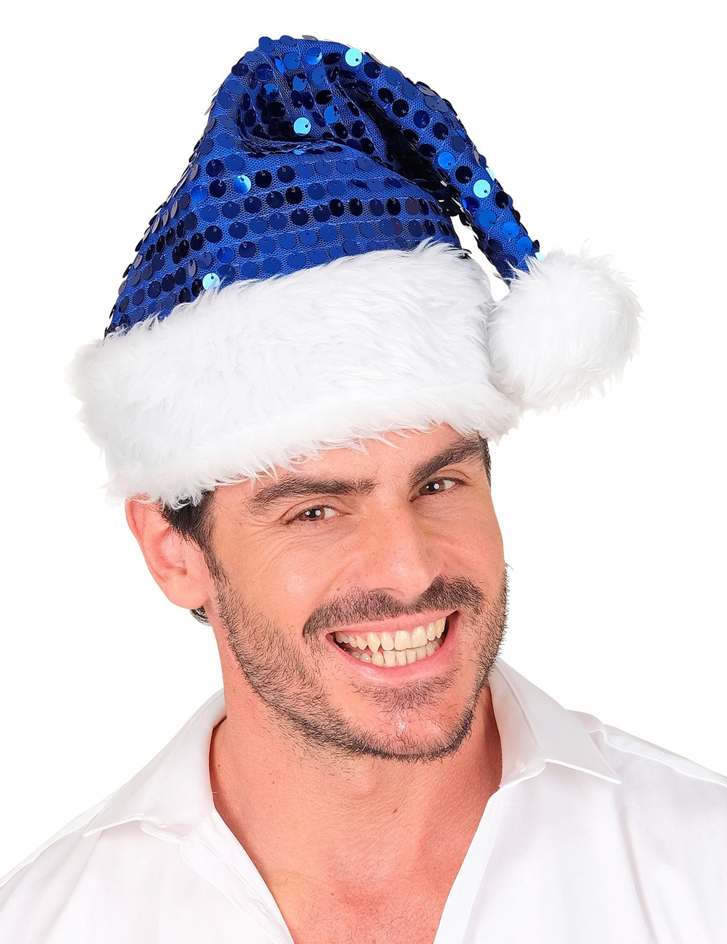 Căciulă de Crăciun albastră cu paiete pentru adulți