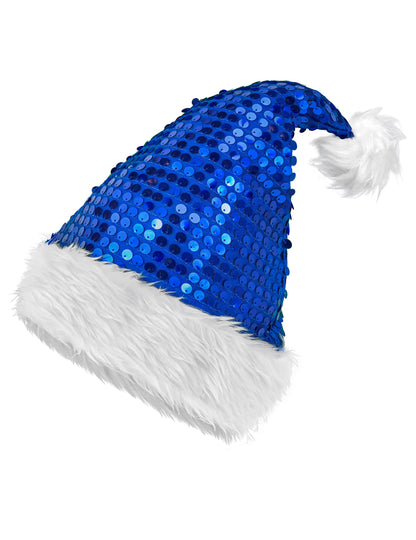 Căciulă de Crăciun albastră cu paiete pentru adulți