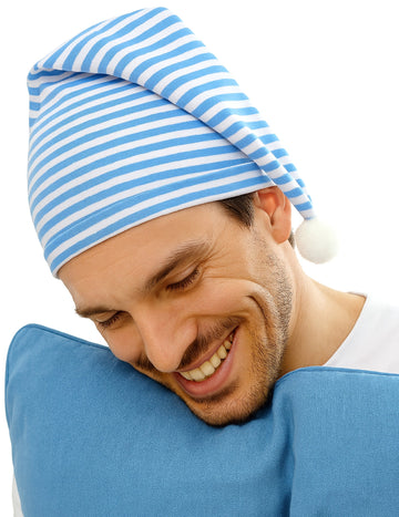 Pălărie albastră și albă cu pompom adult