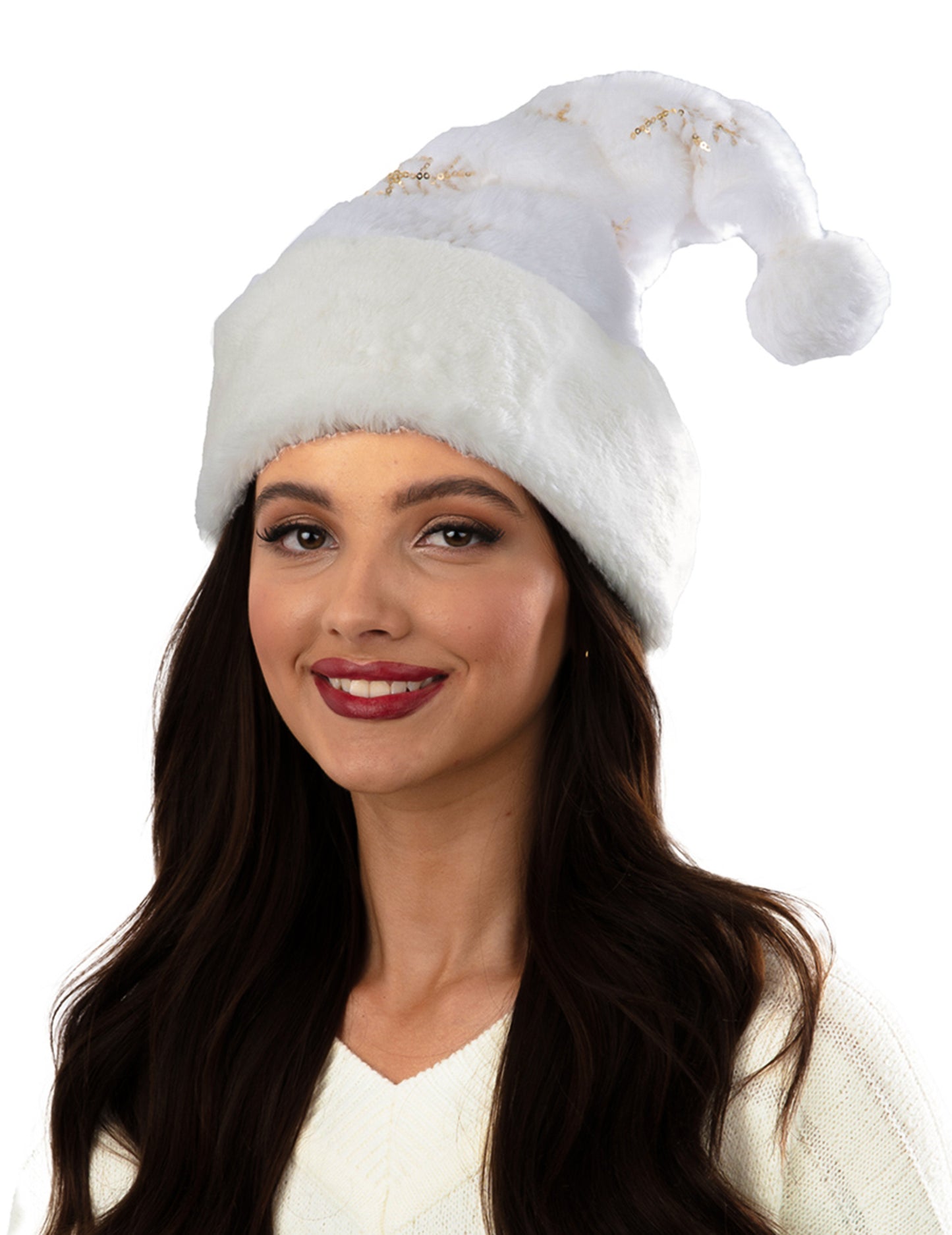 Pălărie albă de Crăciun de lux cu fulgi de zăpadă pentru adulți