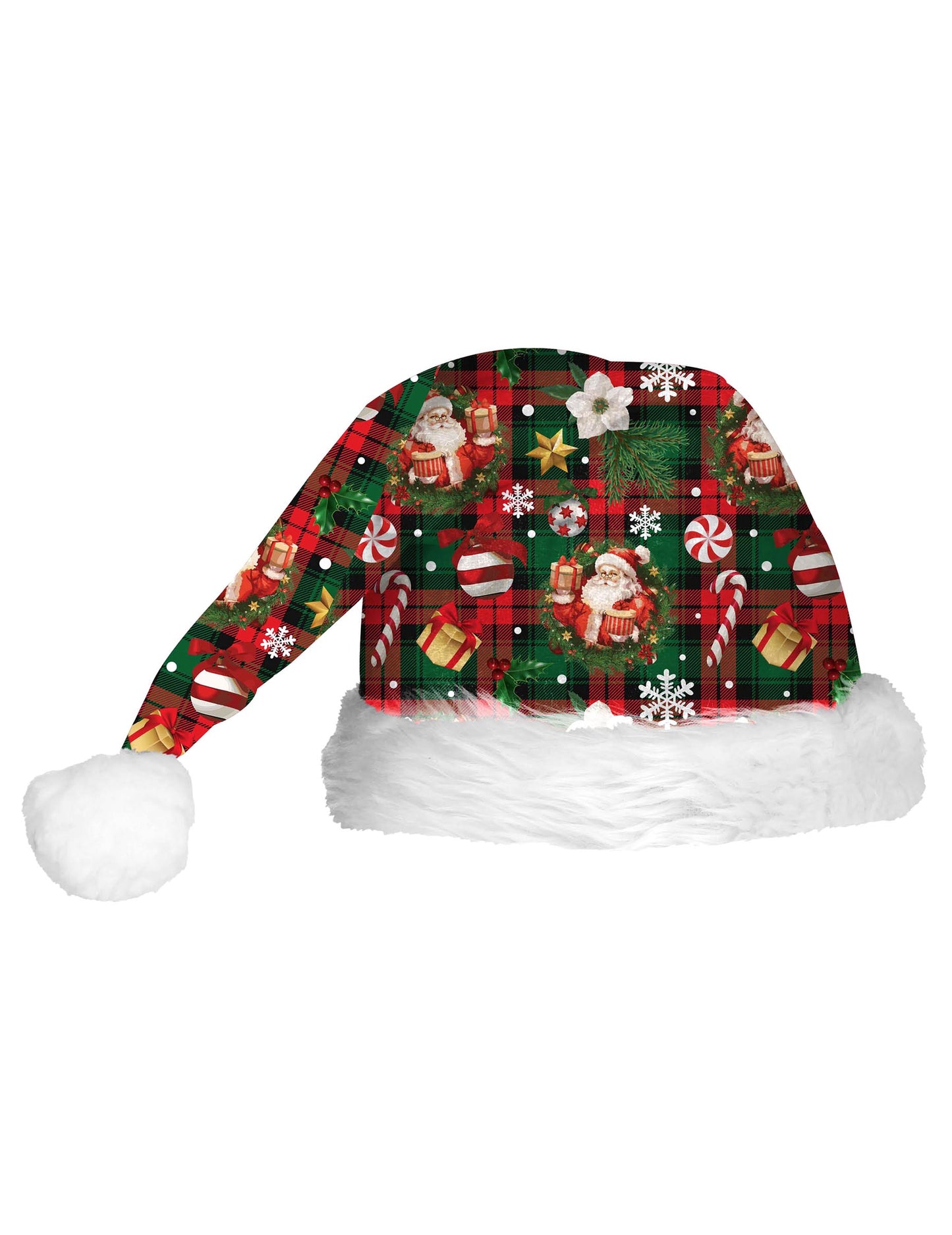 Căciulă de Crăciun cu model tartan pentru adulți