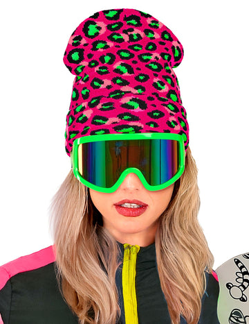 Căciulă leopard roz și verde neon pentru adulți 