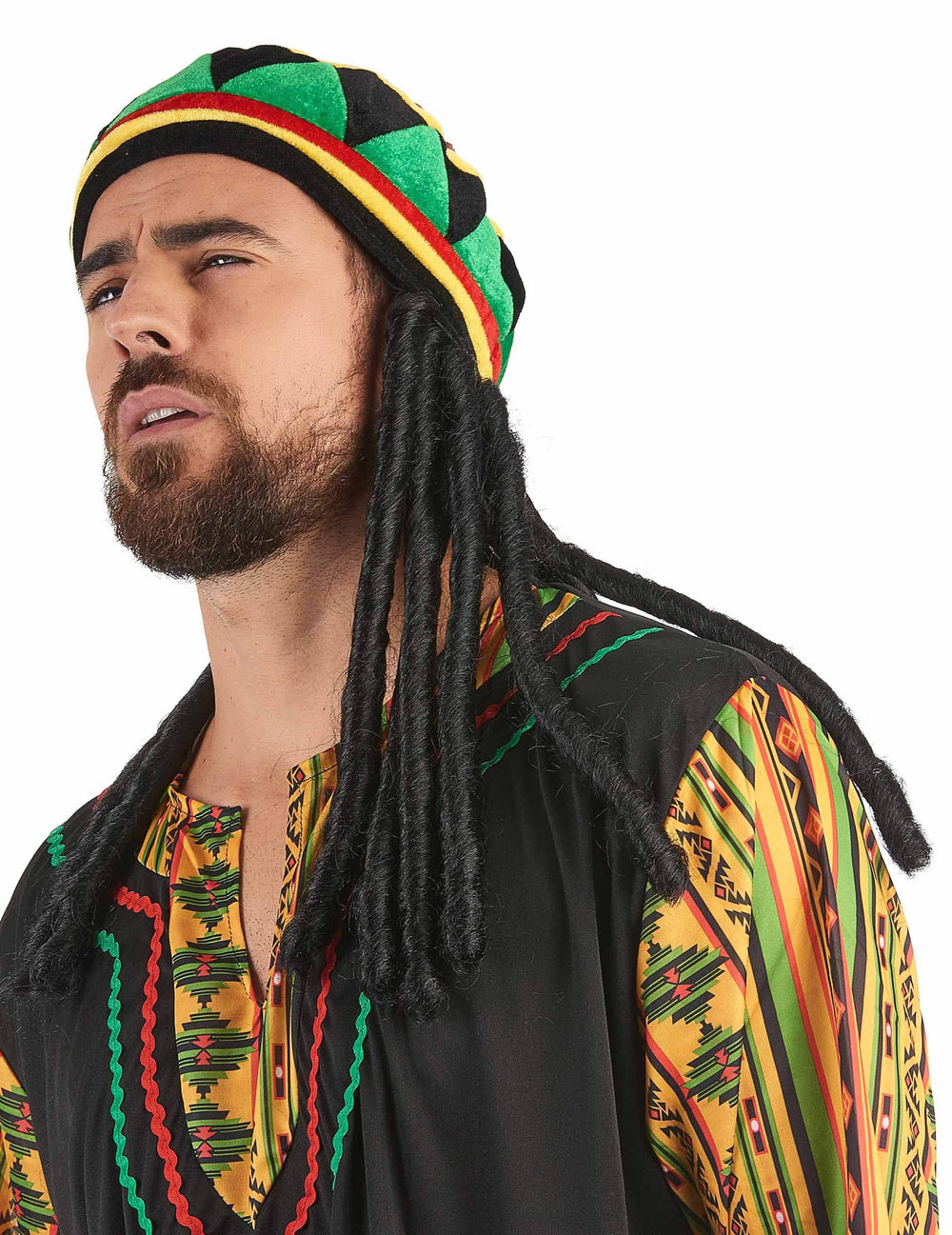 Căciulă rasta din catifea cu dreadlocks pentru adult verde galben roșu și negru