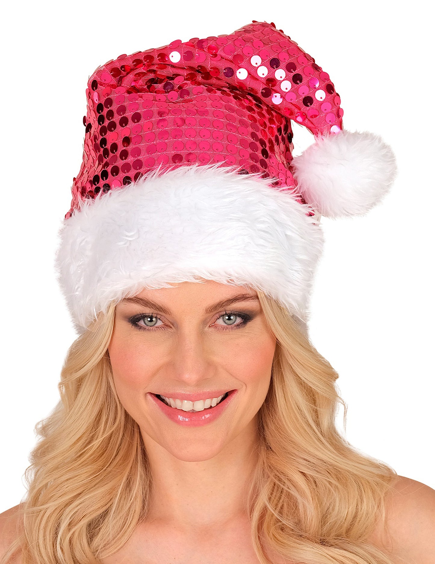 Pălărie de Crăciun roz cu paiete pentru adulți