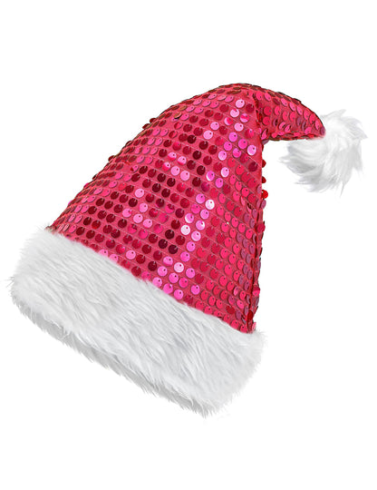 Pălărie de Crăciun roz cu paiete pentru adulți
