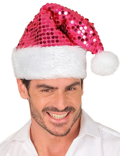 Pălărie de Crăciun roz cu paiete pentru adulți