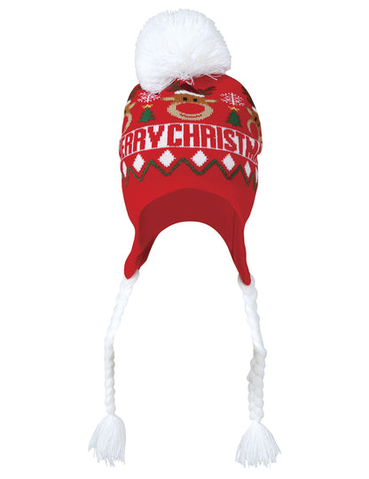 Vue de face du bonnet à pompon Merry Christmas