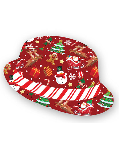 Borsalino roșu pentru adulți cu modele de Crăciun