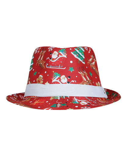 Borsalino roșu pentru adulți cu modele de Crăciun
