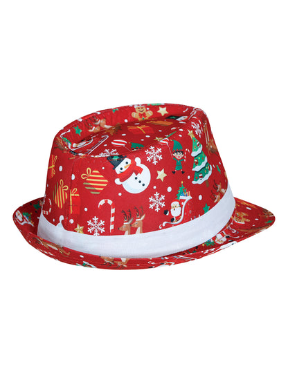 Borsalino roșu pentru adulți cu modele de Crăciun