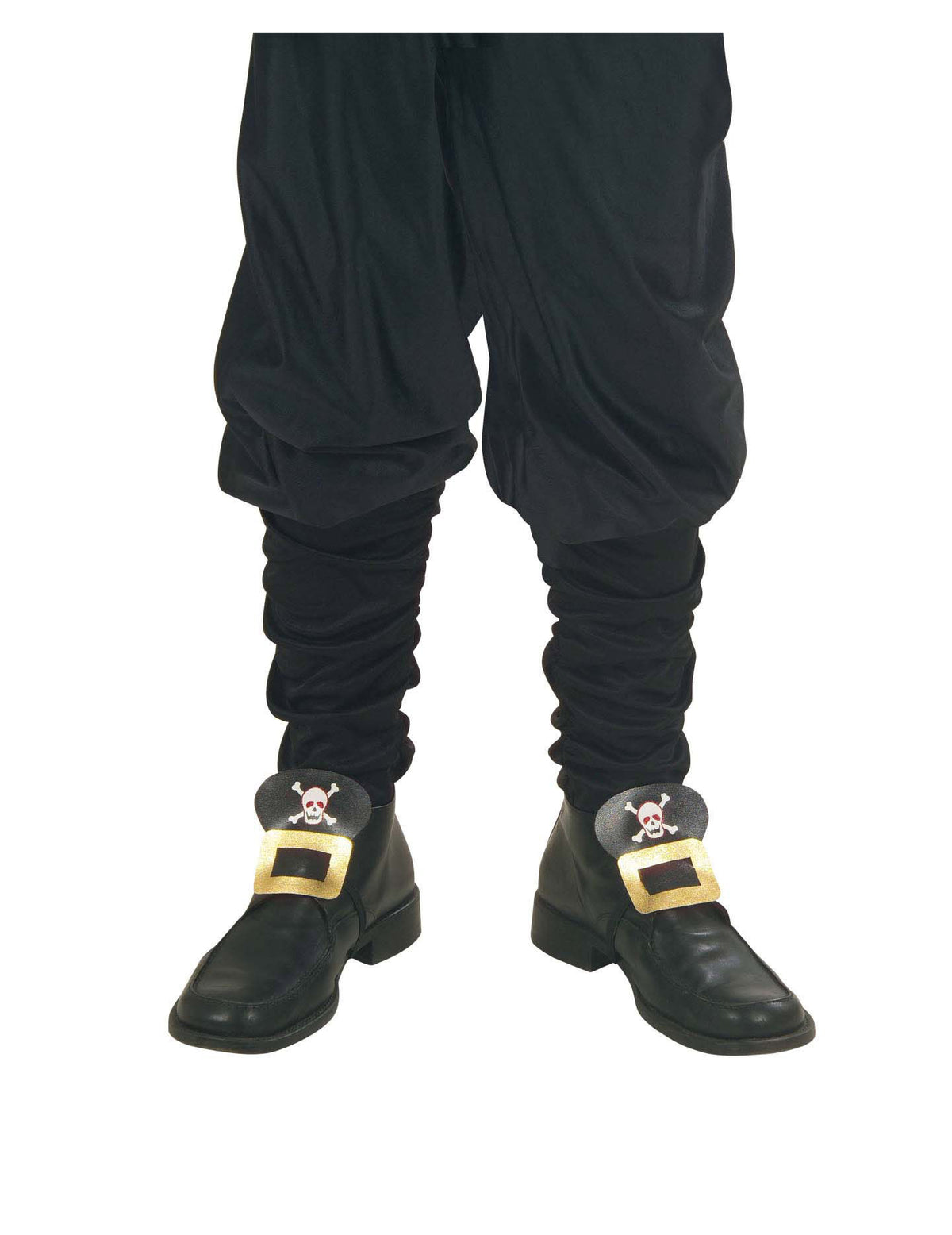 Boucles de chaussures pirate pour adulte noires et dorées avec tête de mort