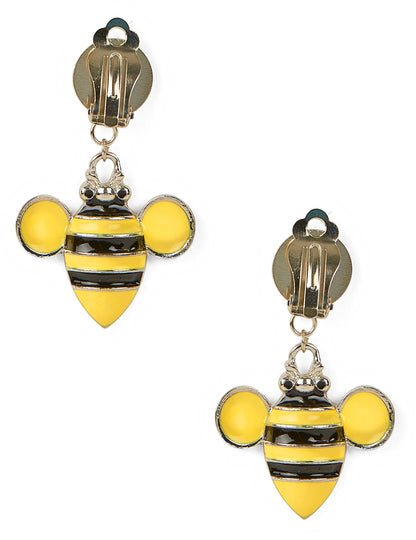 Boucles d'oreilles abeille pour adulte jaunes et noires à clips