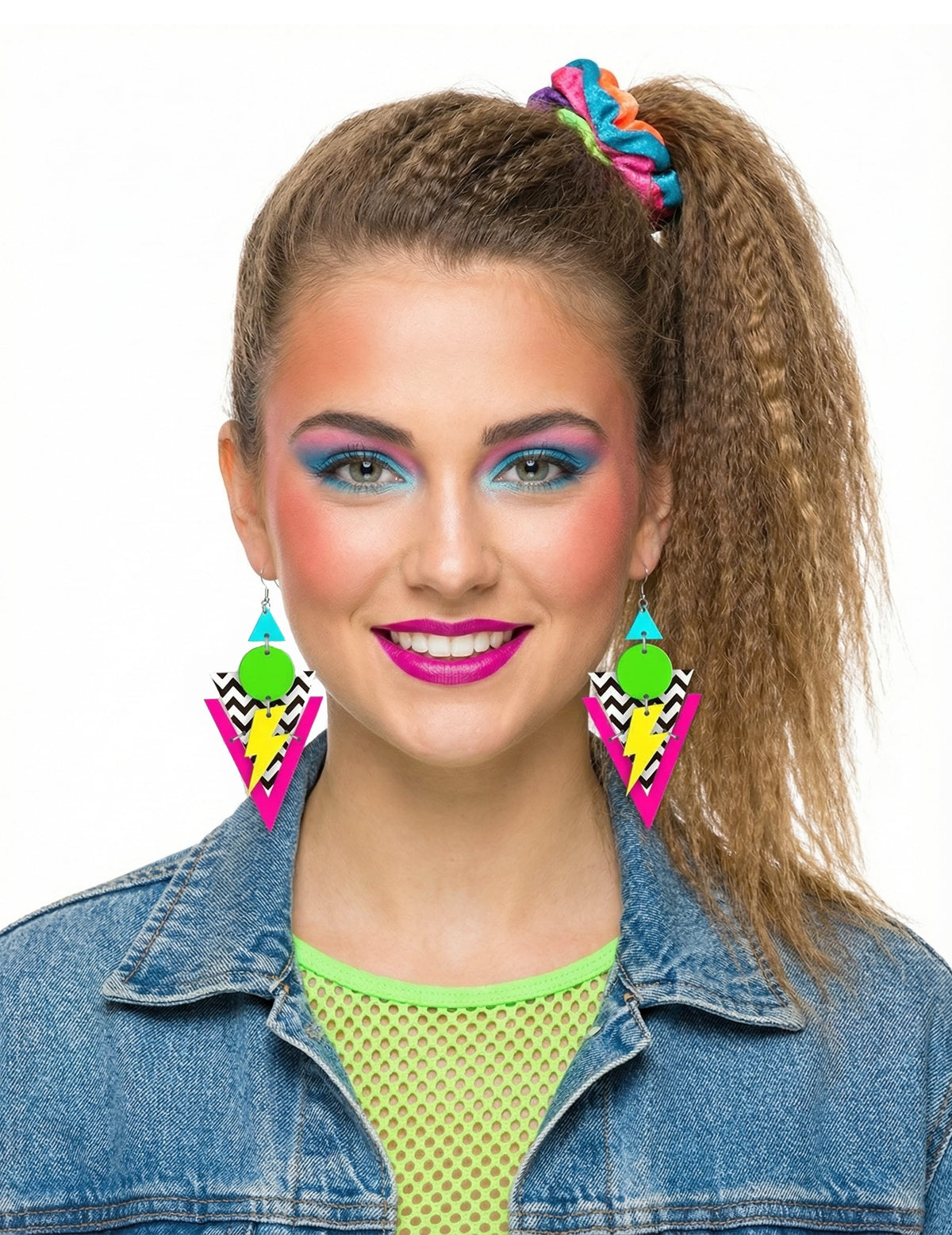 Boucles d'oreilles années 80 pour femme multicolores géométriques