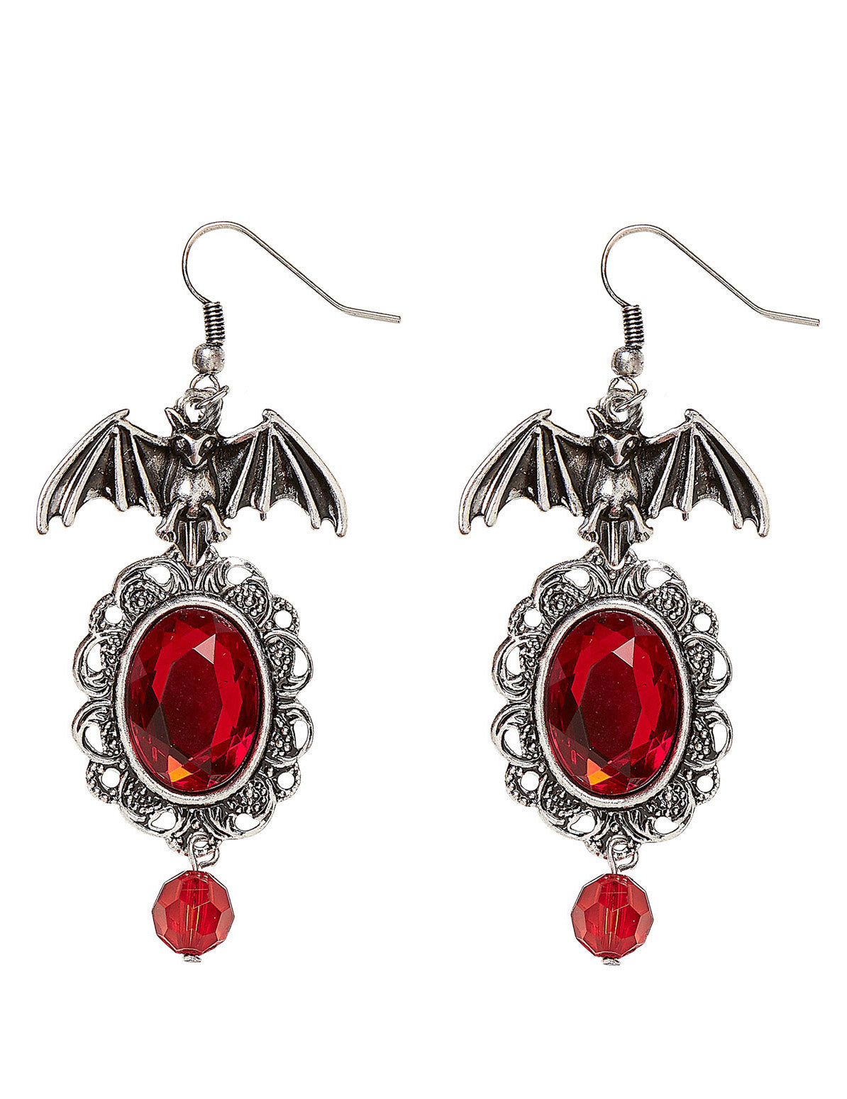 Boucles d'oreilles chauve souris gothique pour femme rouge et argenté