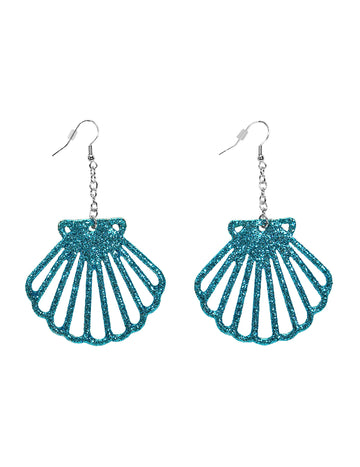 Boucles d'oreilles coquillages brillants pour adulte turquoise à paillettes