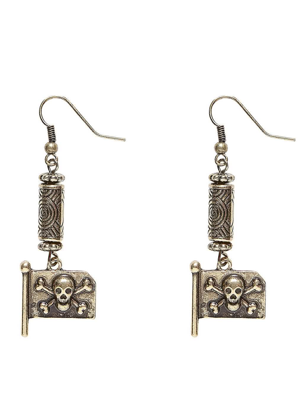 Boucles d'oreilles drapeau de pirate pour adulte bronze antique
