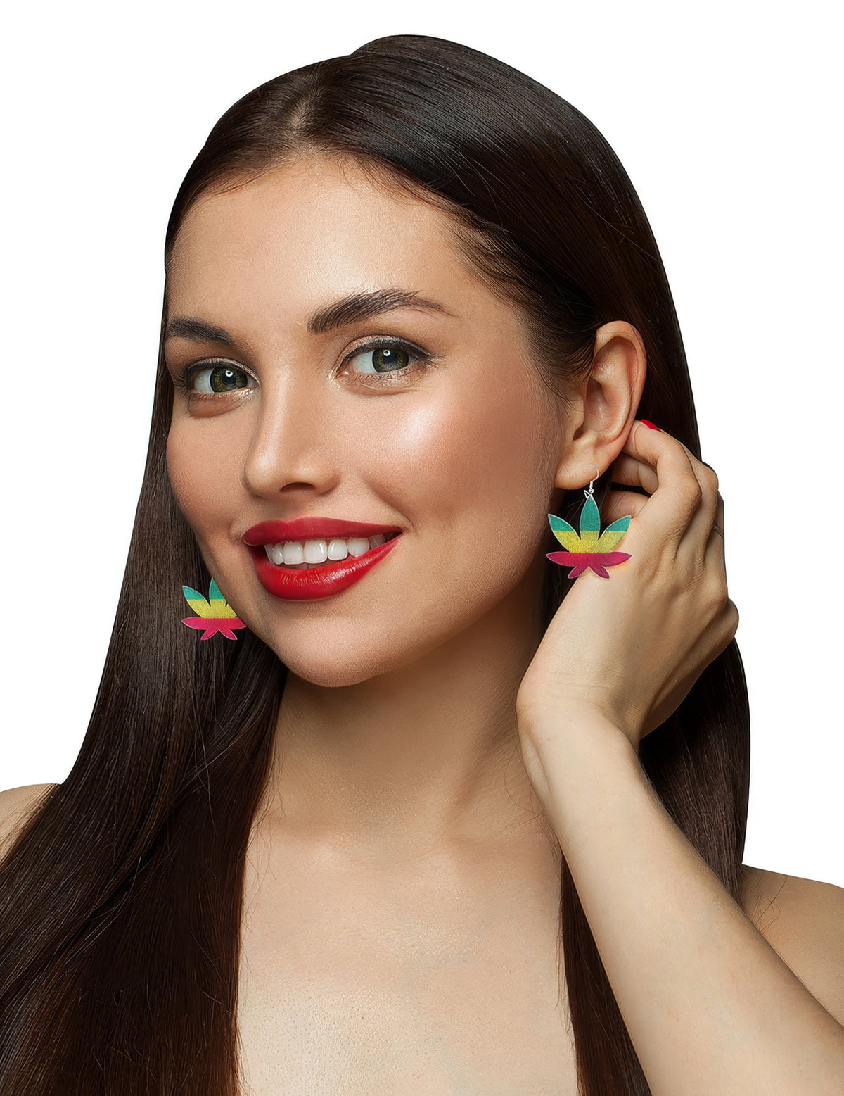 Boucles d'oreilles feuilles rasta pour adulte vertes jaunes et rouges