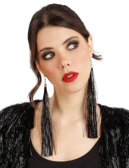 Boucles d'oreilles franges noires 17 cm