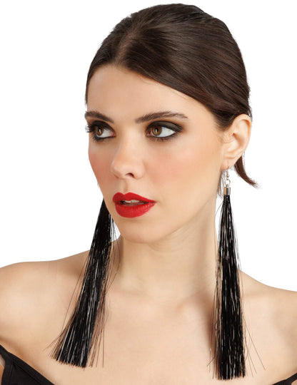 Boucles d'oreilles franges noires 17 cm