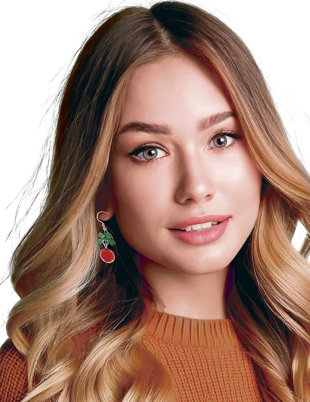 Vue portée des boucles d'oreilles métalliques boules de Noël