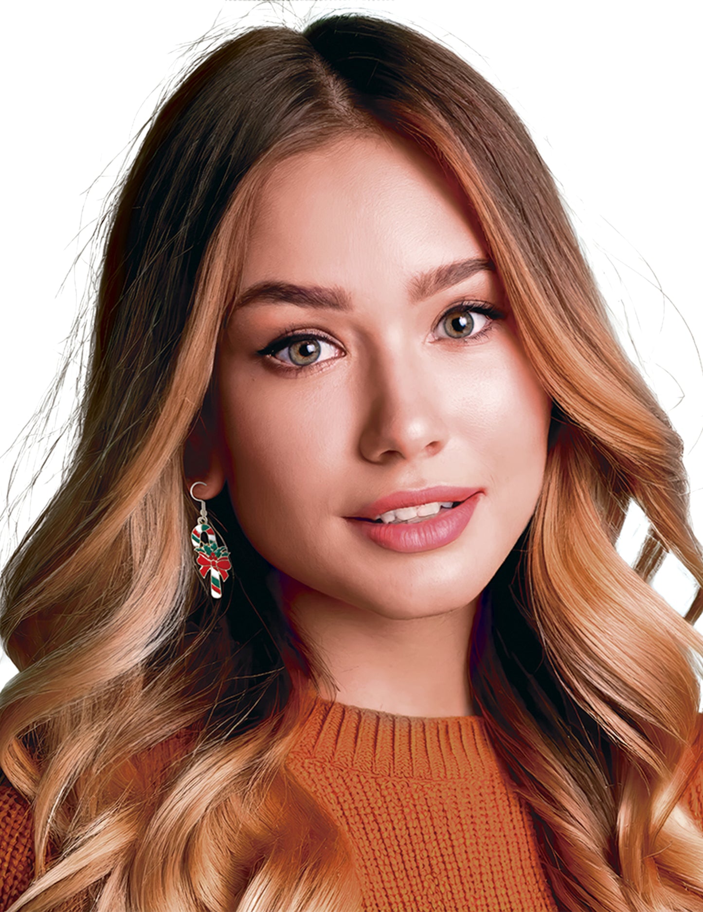 Cercei metalici cu forme de baston de Crăciun