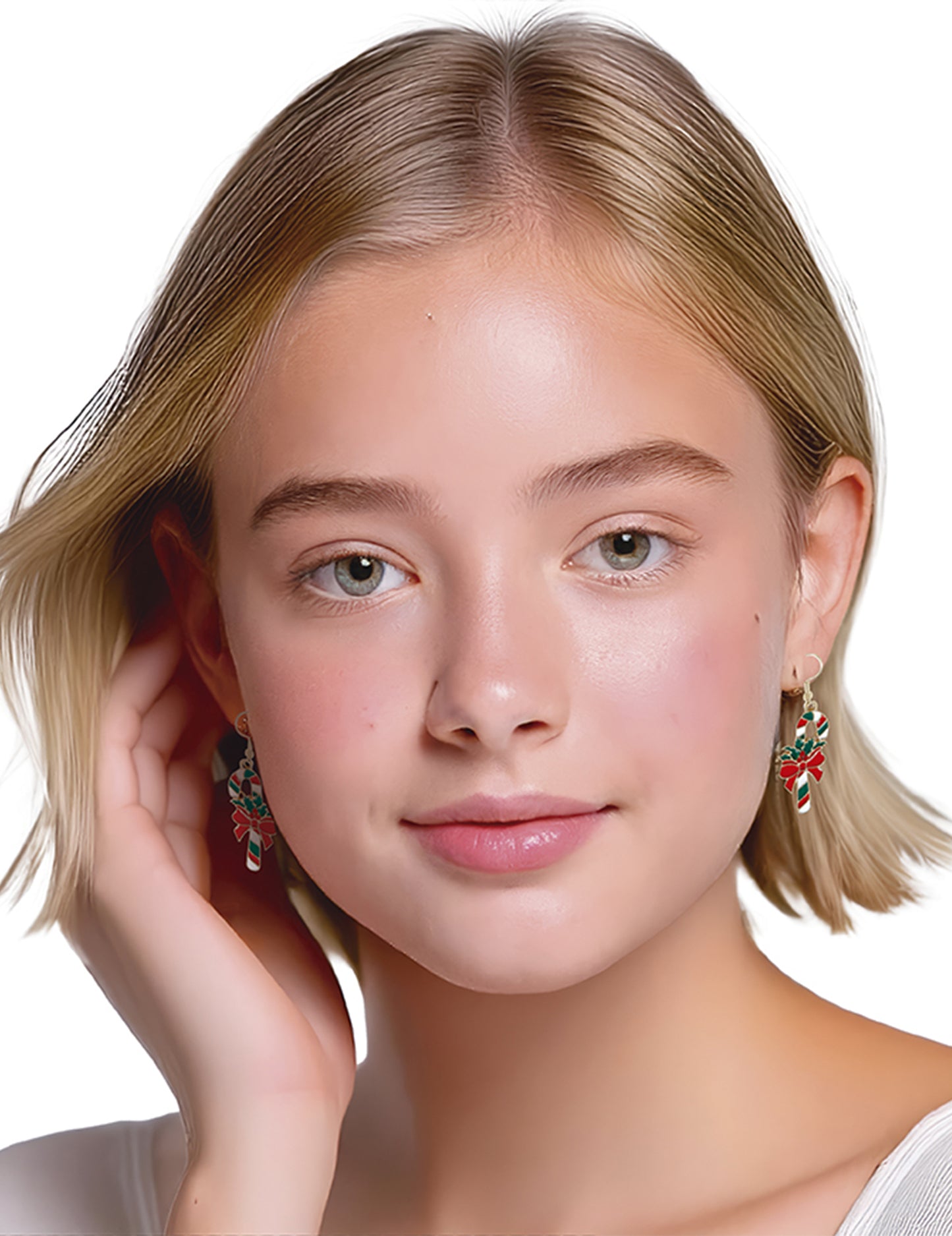 Cercei metalici cu forme de baston de Crăciun