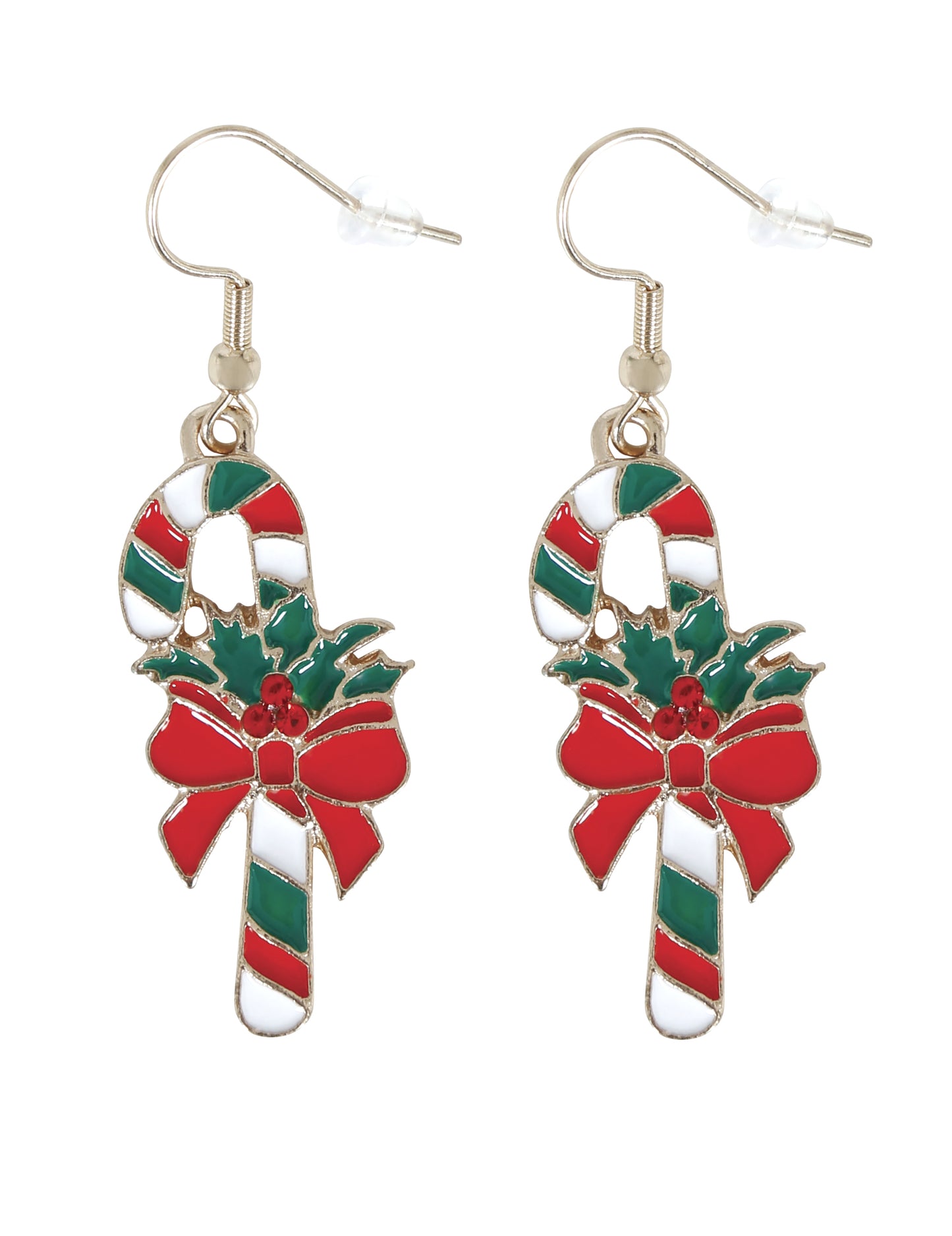 Cercei metalici cu forme de baston de Crăciun