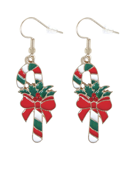 Cercei metalici cu forme de baston de Crăciun