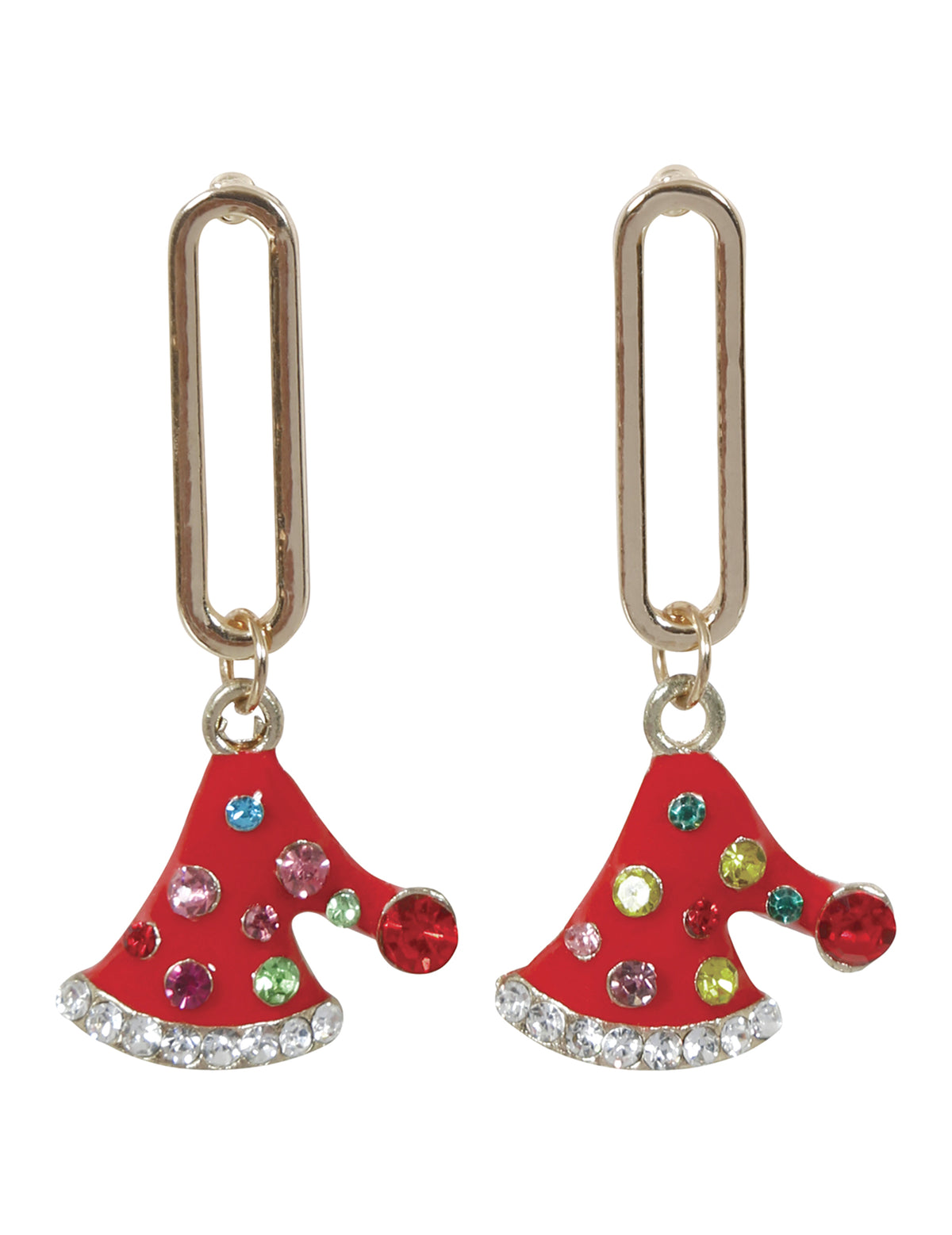 Vue de face des boucles d'oreilles métalliques chapeaux de Noël