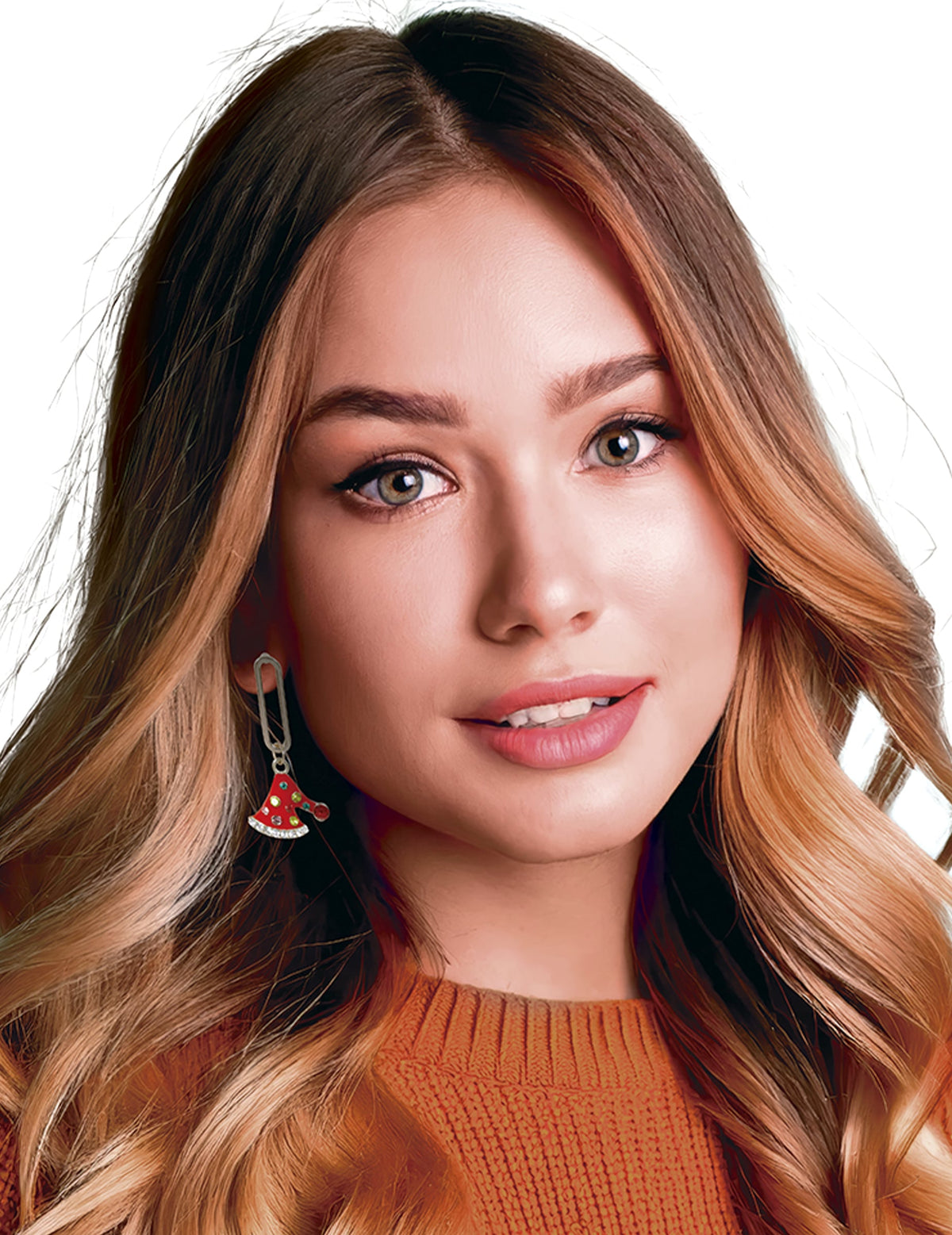 Boucles d'oreilles métalliques chapeaux de Noël pour femme rouges à pois colorés