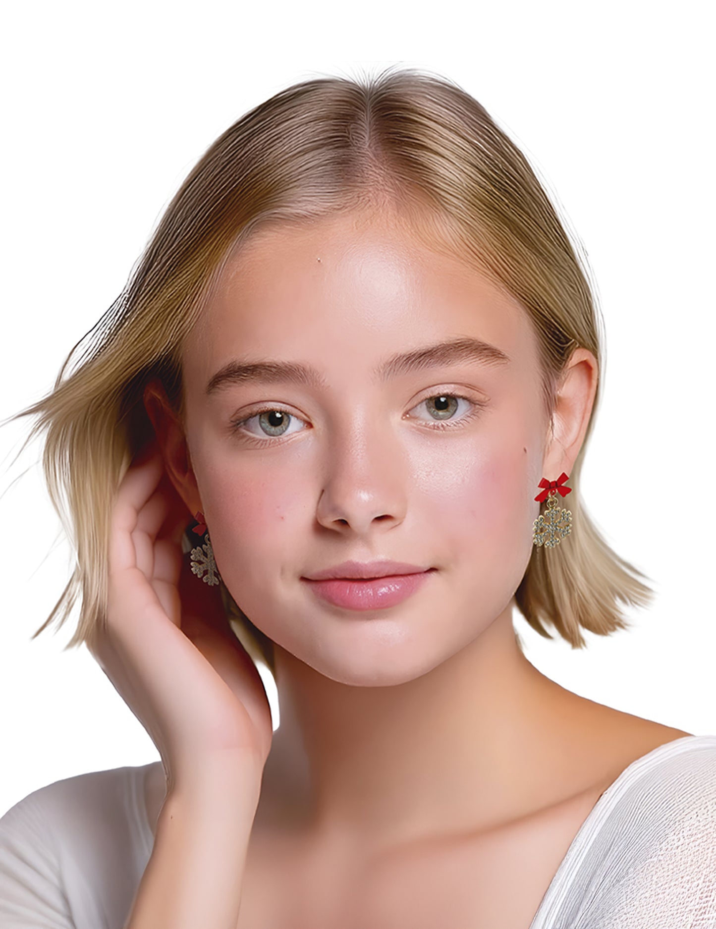 Cercei metalici cu fulgi de zăpadă strălucitori