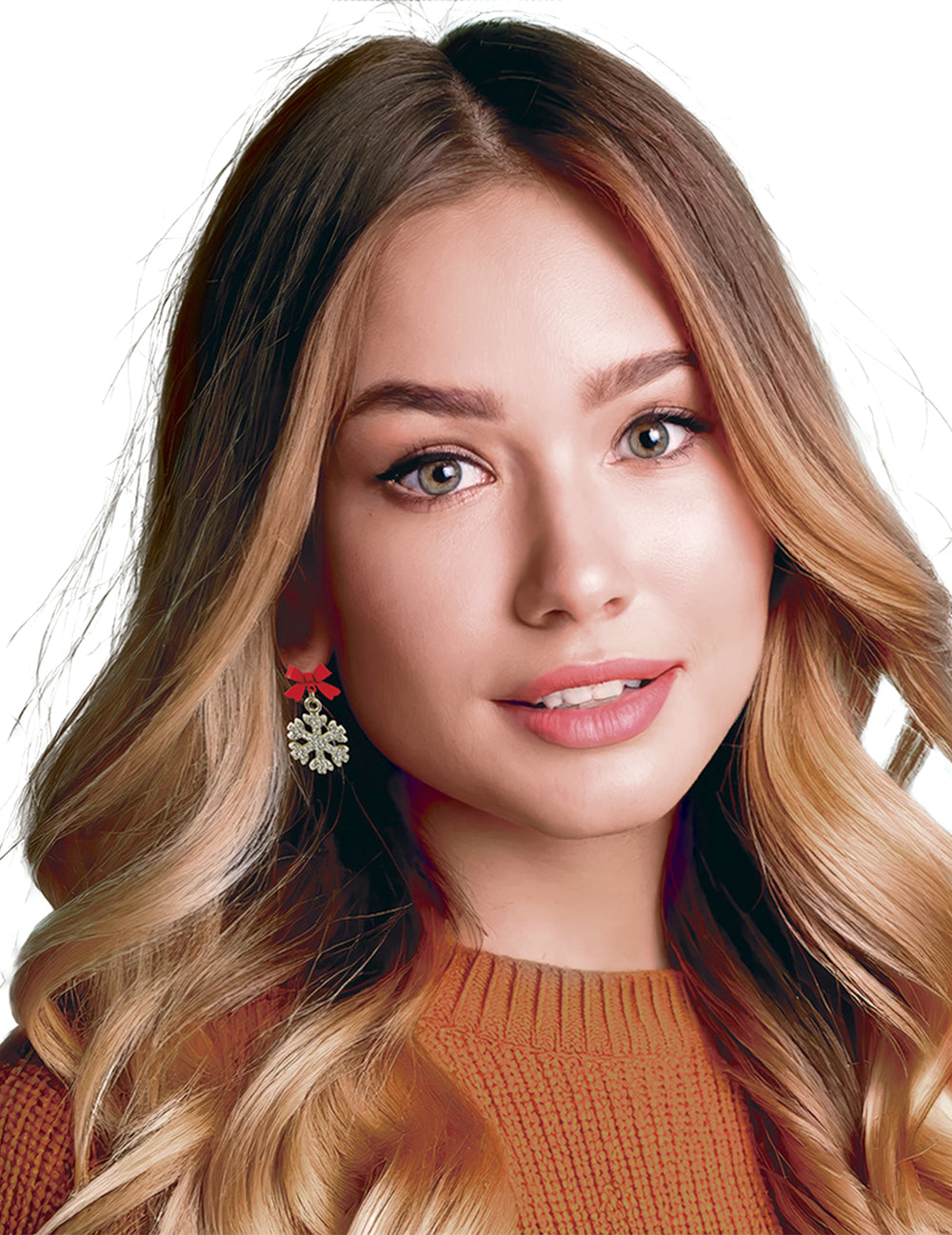 Vue portée des boucles d'oreilles métalliques flocons de neige brillants