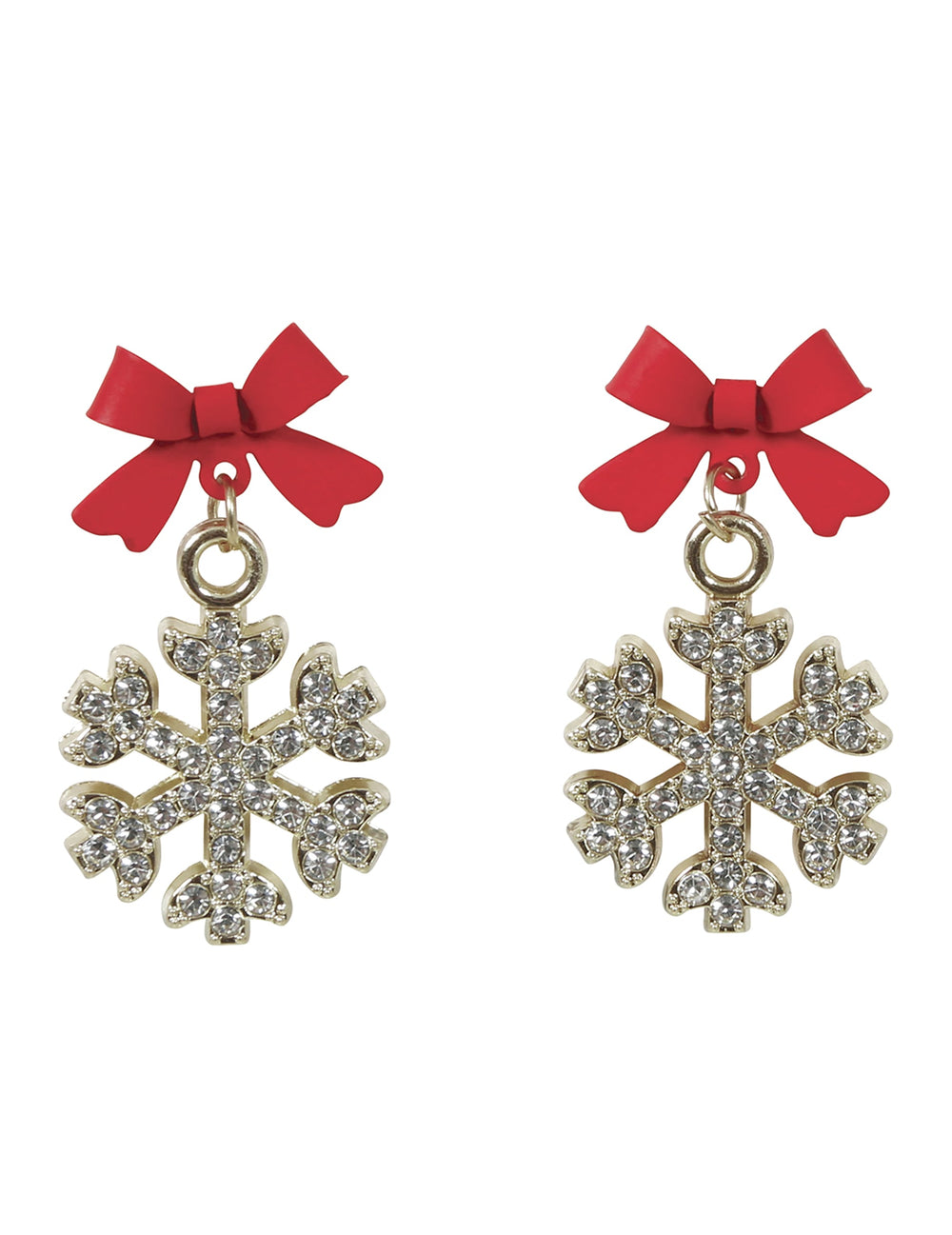 Vue de face des boucles d'oreilles métalliques flocons de neige brillants