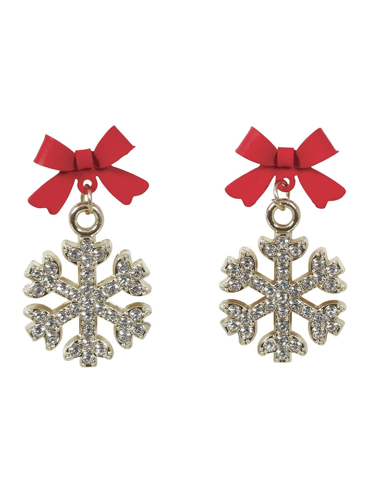 Vue de face des boucles d'oreilles métalliques flocons de neige brillants