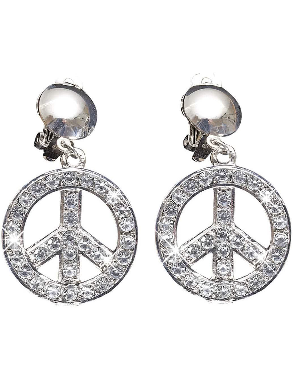 Cercei peace and love pentru adult argintii cu strasuri