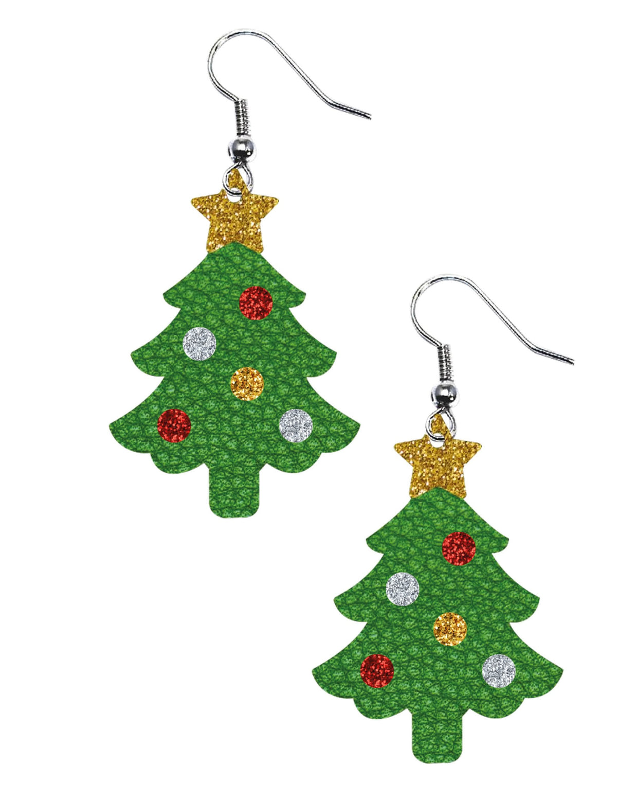 Vue d'ensemble de la paire des boucles d'oreilles sapins de Noël