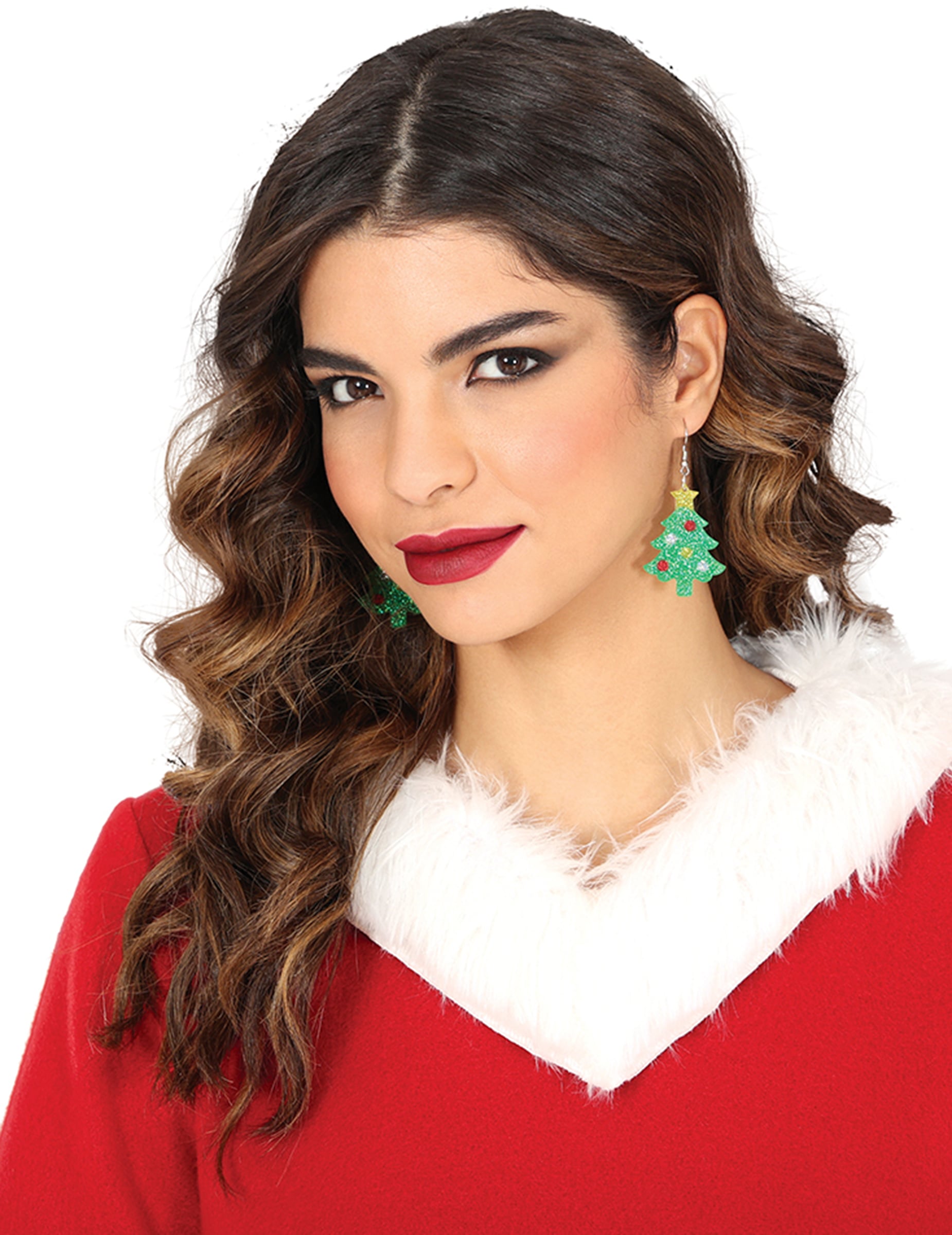 Mise en situation des boucles d'oreilles sapins de Noël