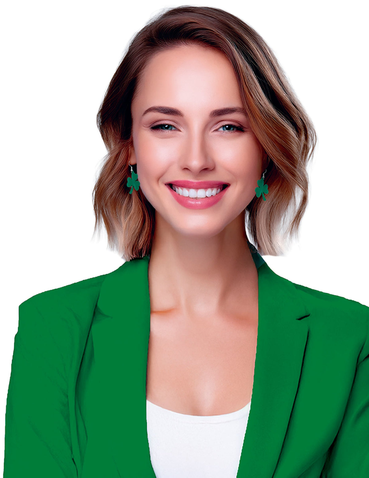 Vue portée des boucles d'oreilles trèfles Saint Patrick